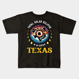 Texas Solar Eclipse 2024 Party Total USA Map Totality Kids T-Shirt